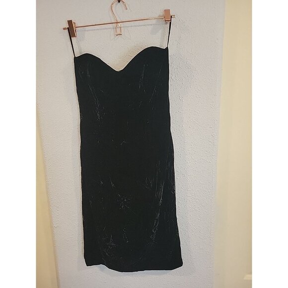 Vintage Scott McClintock Strapless Dress Black Crushed‎ Velvet Size 8 Midi - Picture 2 of 4